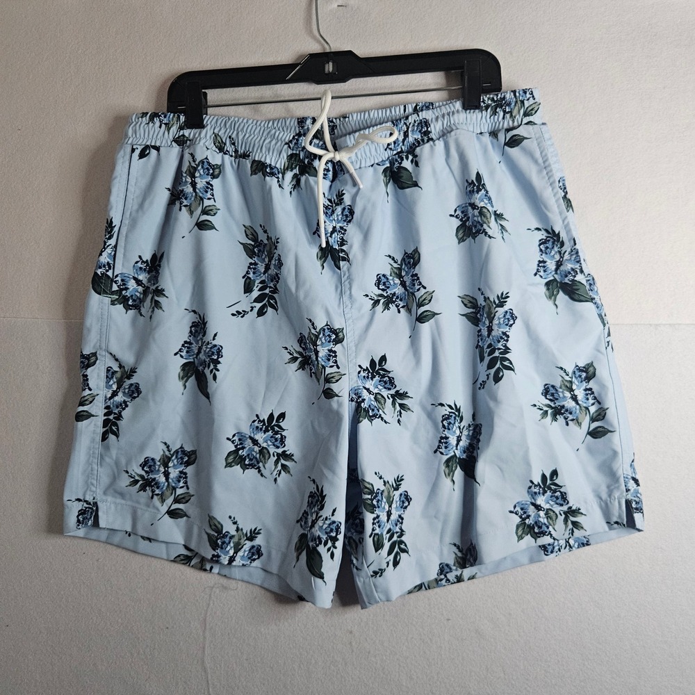 Abercrombie & Fitch Mens XL Swim Trunks Blue Floral Relaxed Stretch Board Shorts
